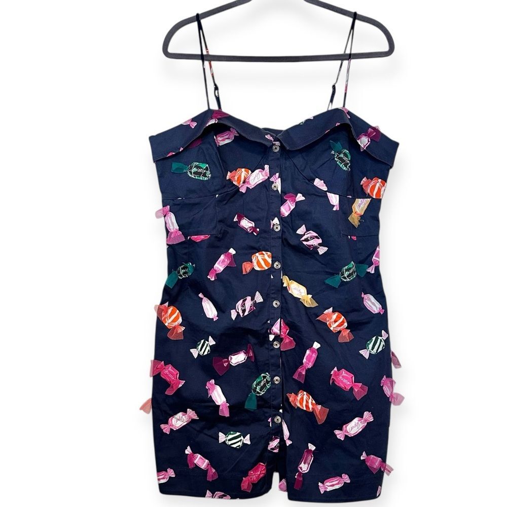 Anthropologie Maeve Navy Blue Candy Sweet Tooth Mini Dress Size 14